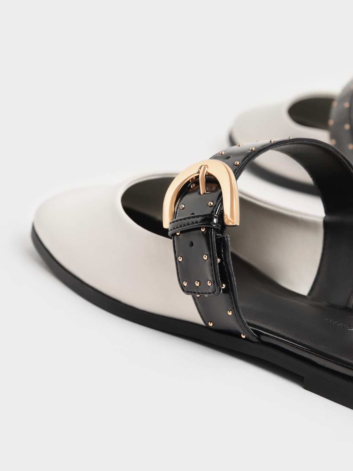 Studded Buckled Flat Mules Chalk