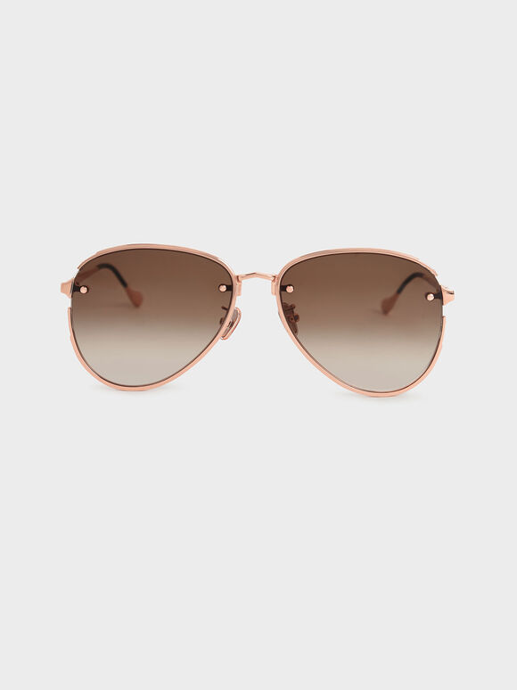 Tinted Aviator Sunglasses, Rose Gold, hi-res