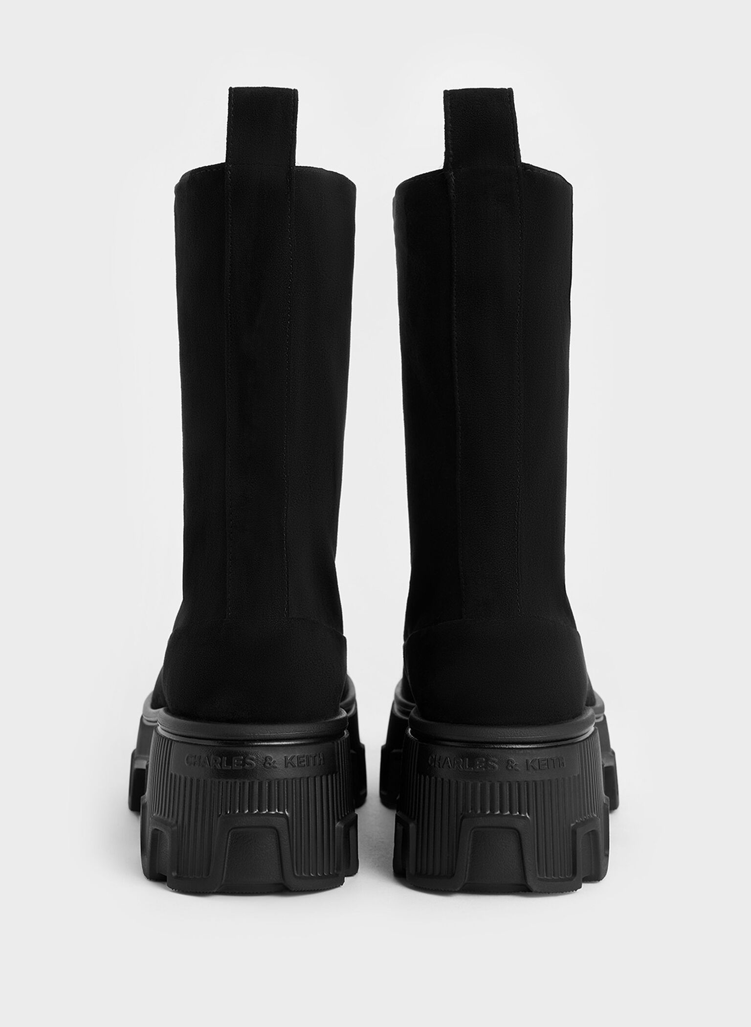 Faux Suede Zip-Up Platform Calf Boots, Black Textured, hi-res