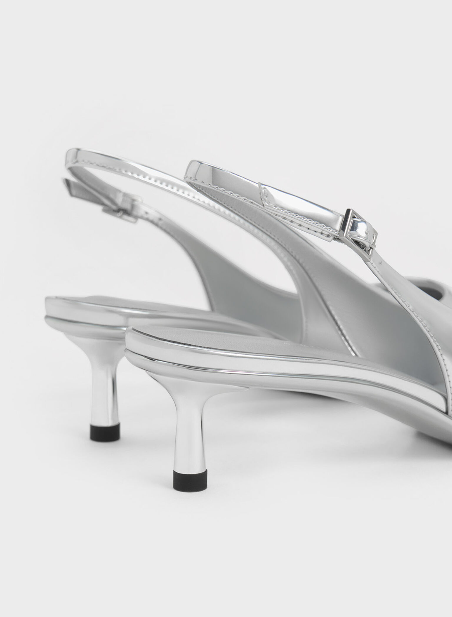 Metallic Pointed-Toe Slingback Pumps, Silver, hi-res