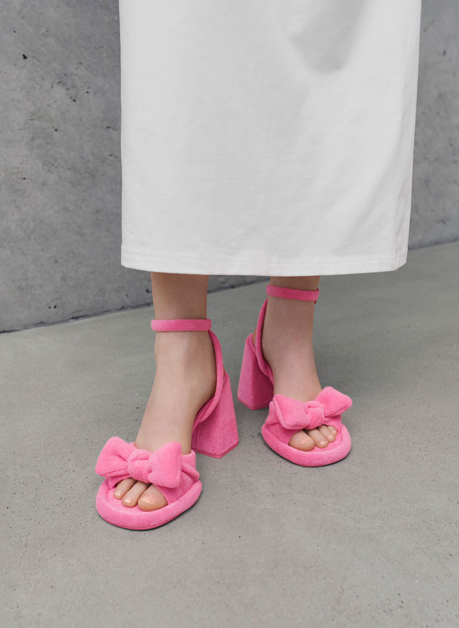 Loey Textured Bow Ankle-Strap Sandals, Pink, hi-res
