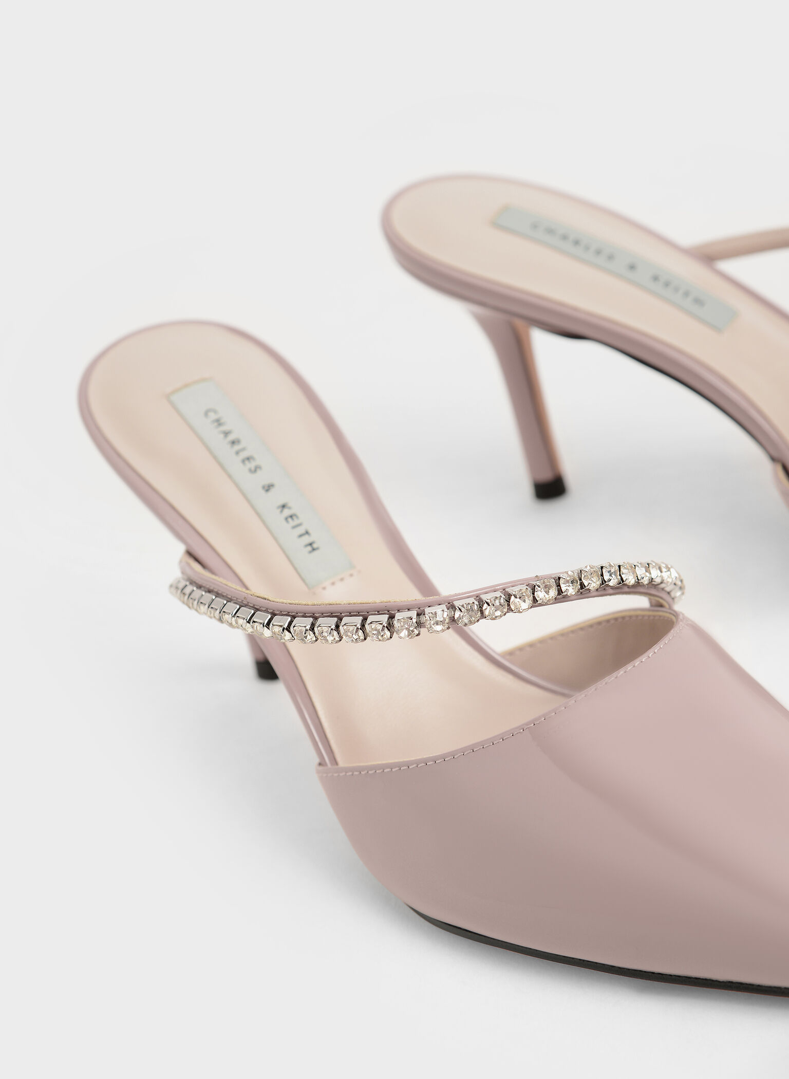 Gem-Encrusted Patent Mules, Taupe, hi-res