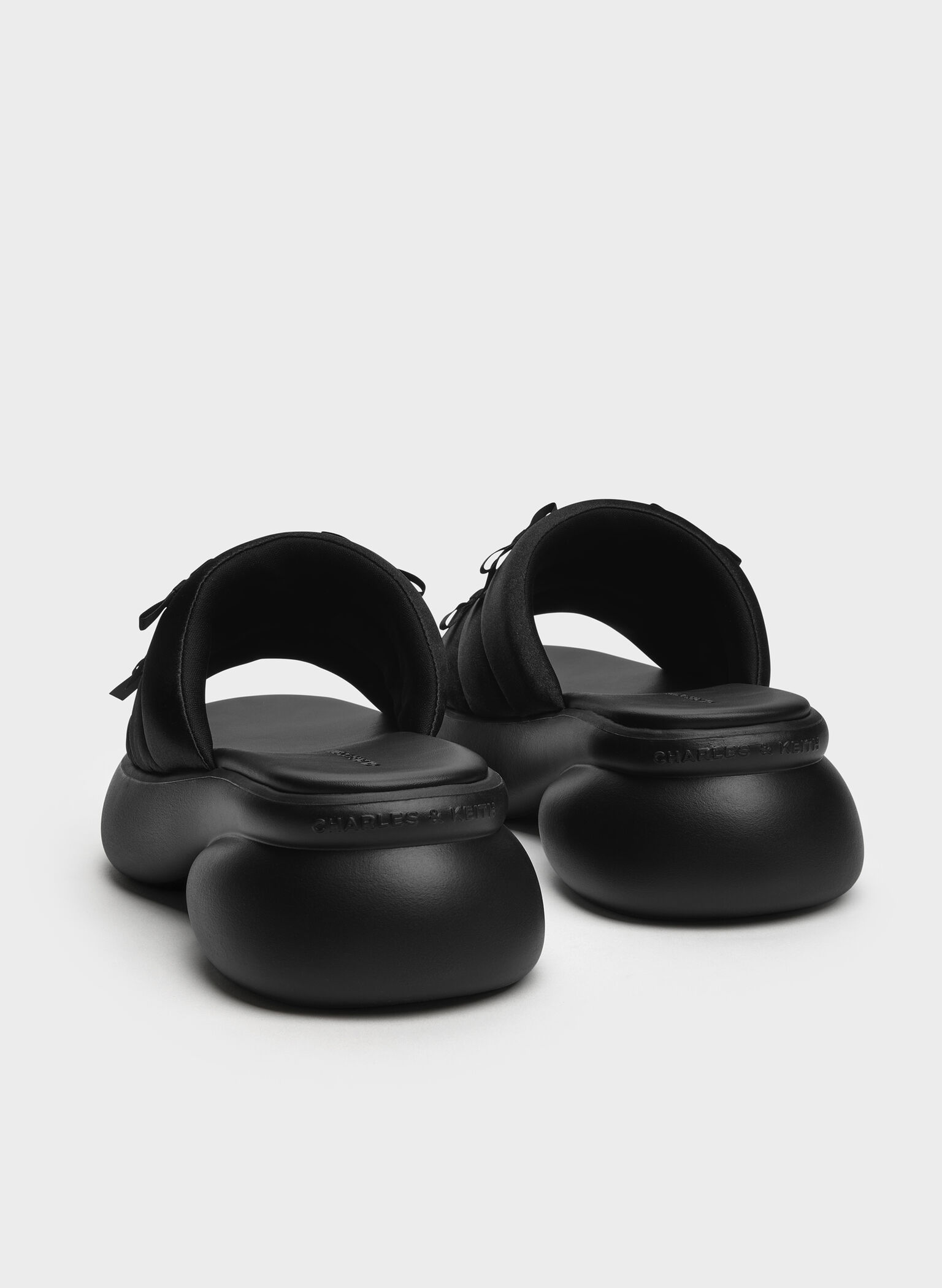 Recycled Polyester Bow Puffy Sports Sandals, Black Textured, hi-res