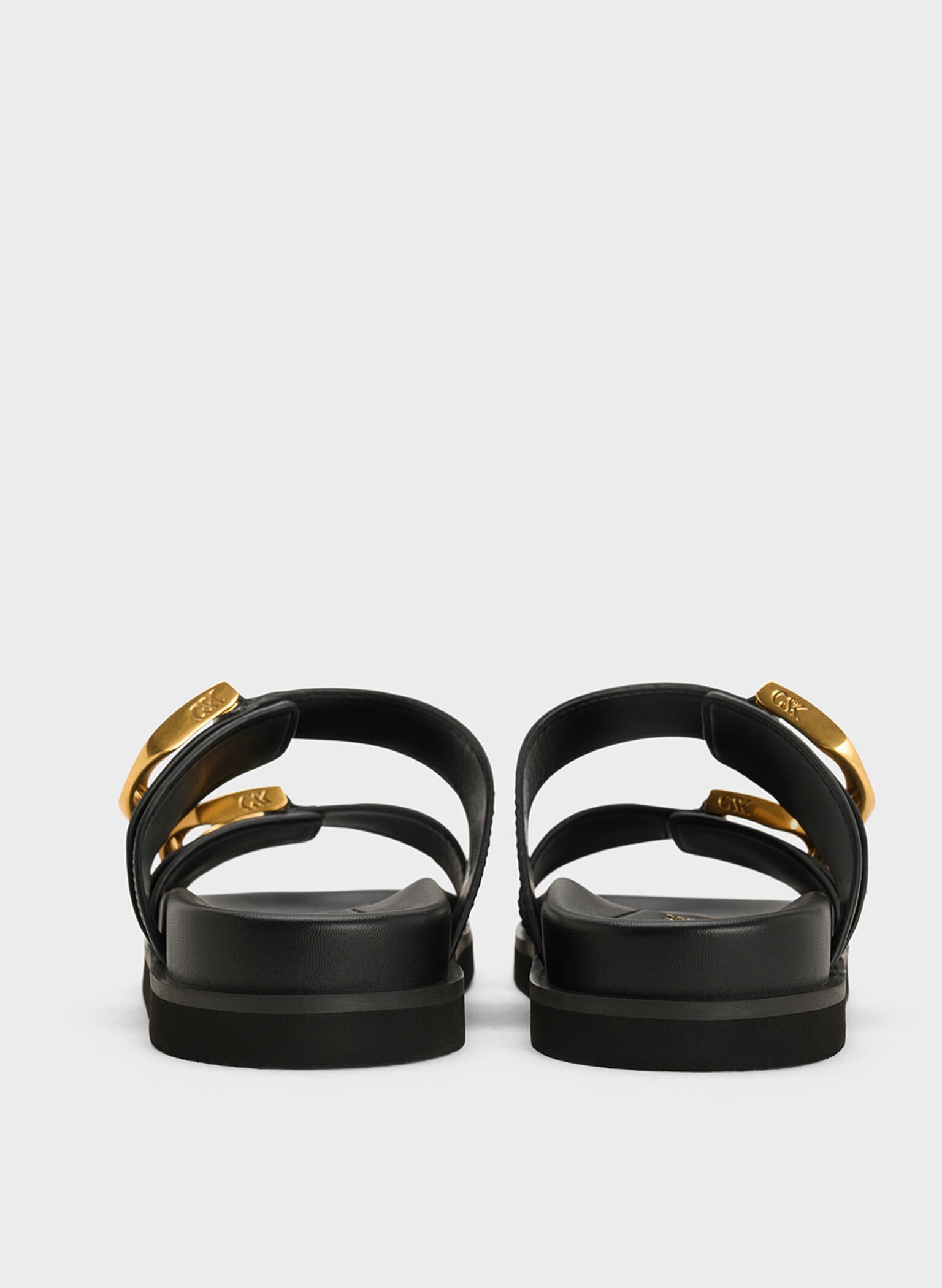 Gabine Buckled Leather Slides, Black, hi-res