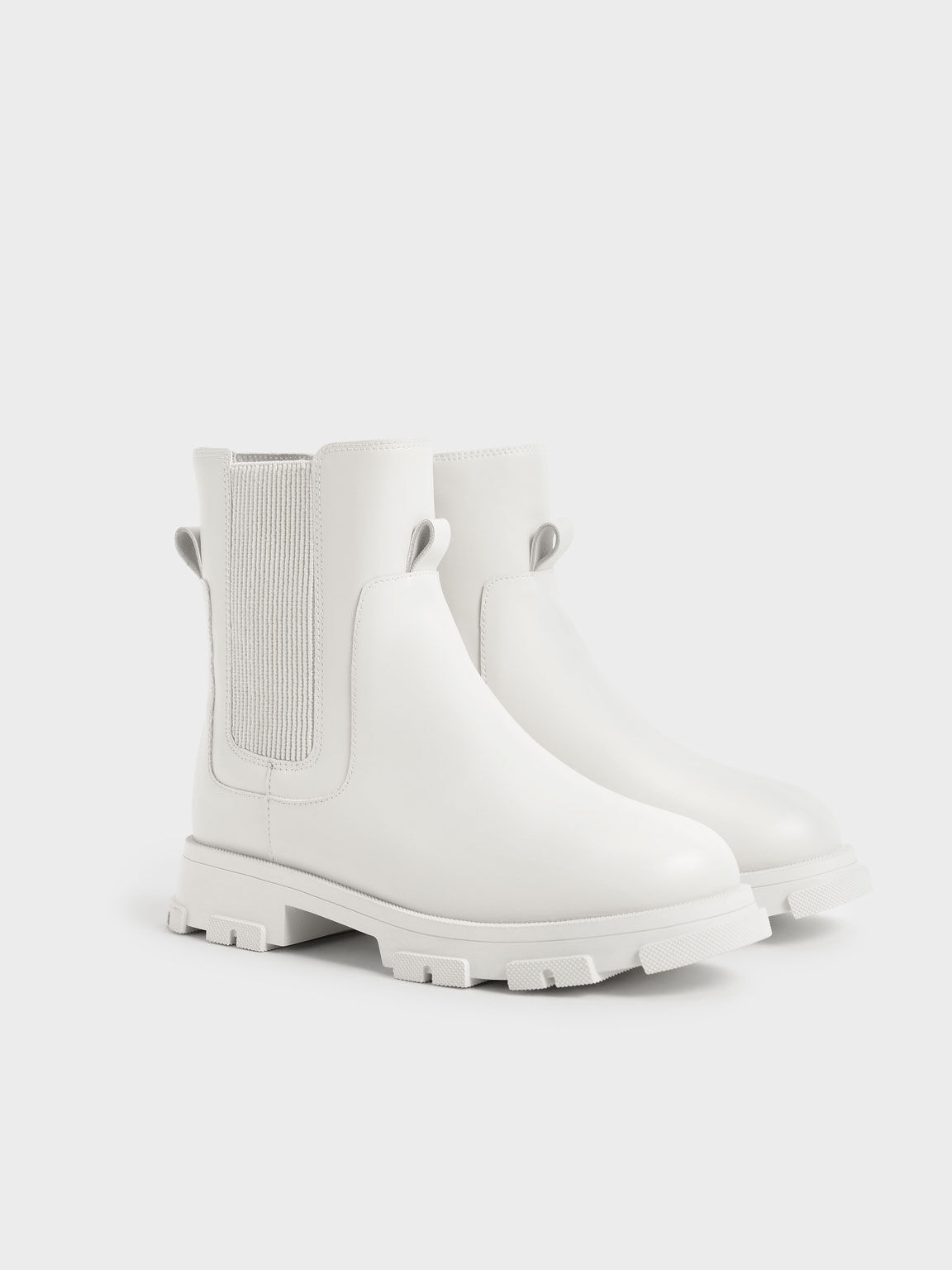 Girls' Chunky Sole Chelsea Boots, White, hi-res