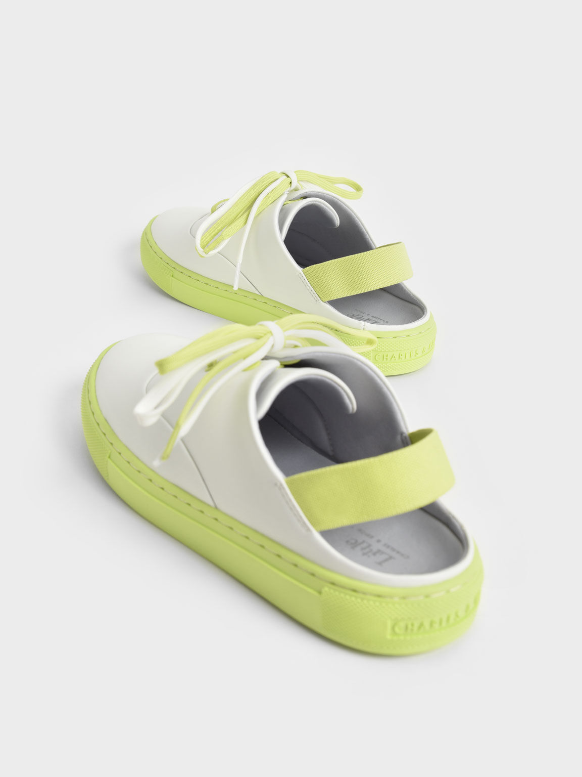Girls' Two-Tone Lace-Up Sneaker Mules, Lime, hi-res