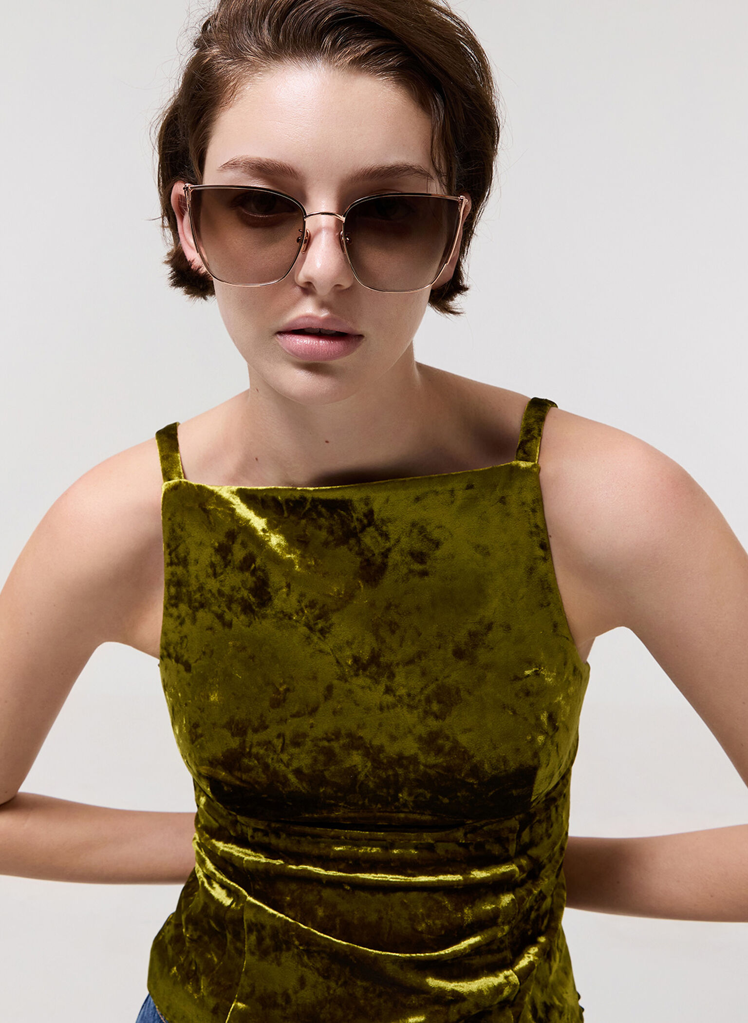 Shea Metallic-Rim Square Sunglasses, Rose Gold, hi-res
