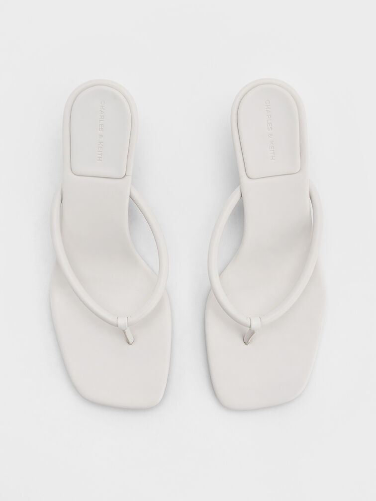 Square-Toe Kitten-Heel Thong Sandals, White, hi-res