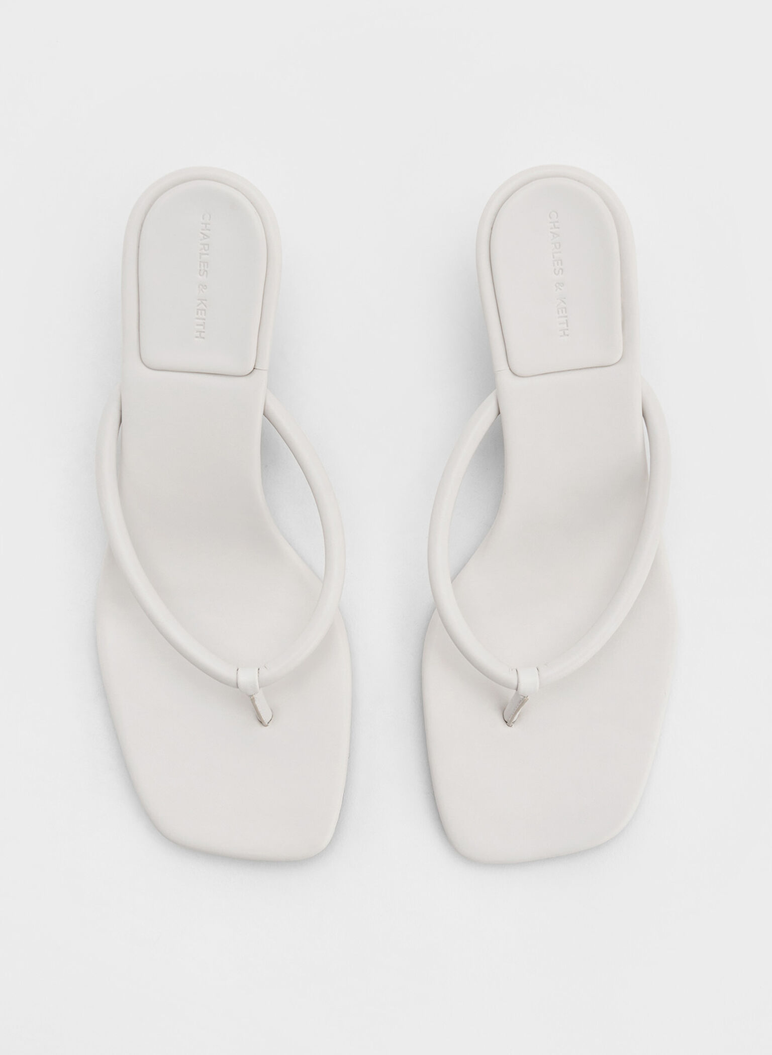 Square-Toe Kitten-Heel Thong Sandals, White, hi-res