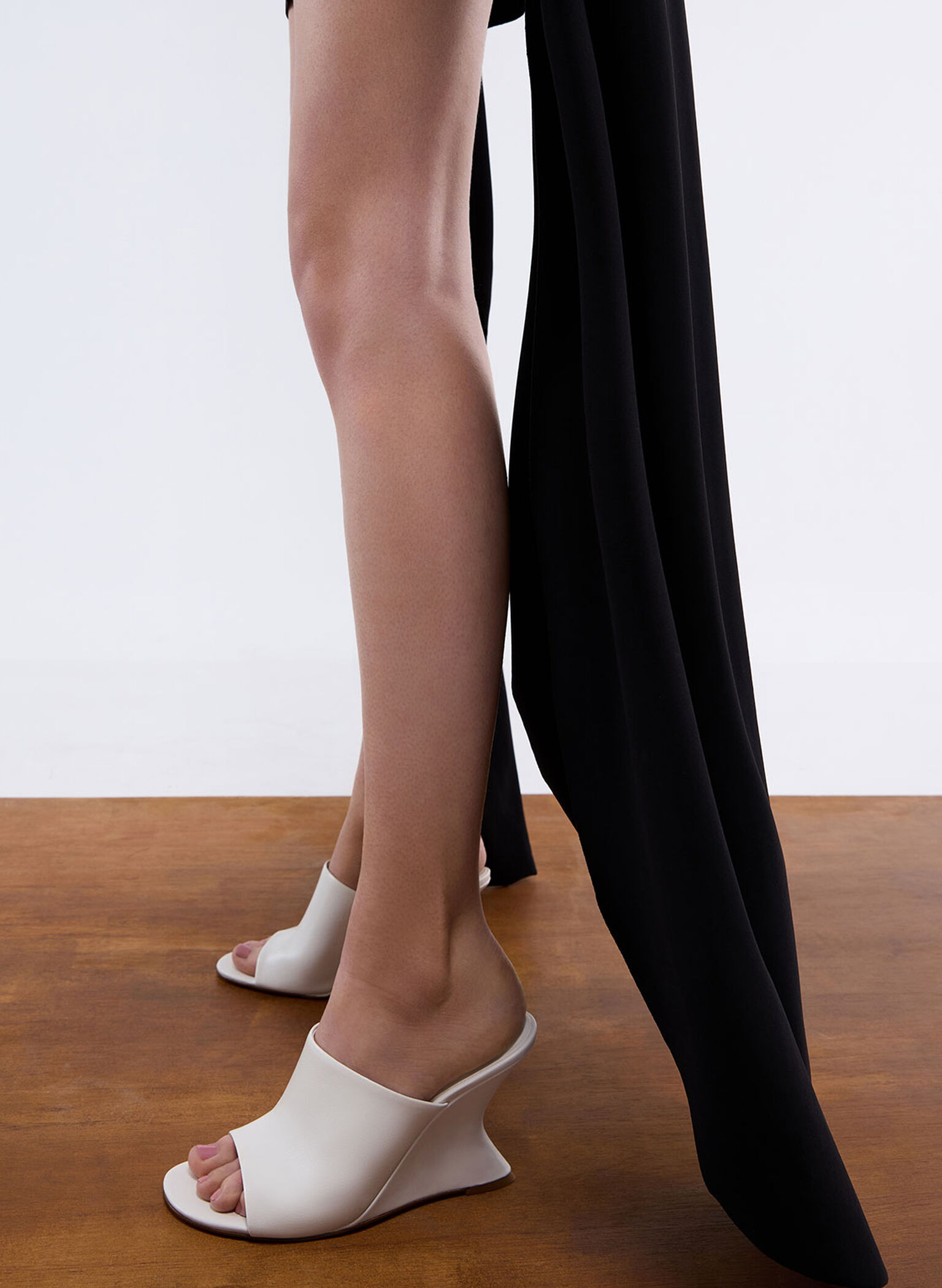 Wide-Strap Sculptural-Heel Wedges, White, hi-res