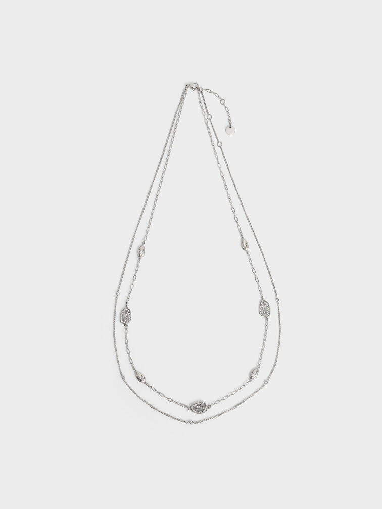 Aine Crystal Double-Chain Necklace, Silver, hi-res