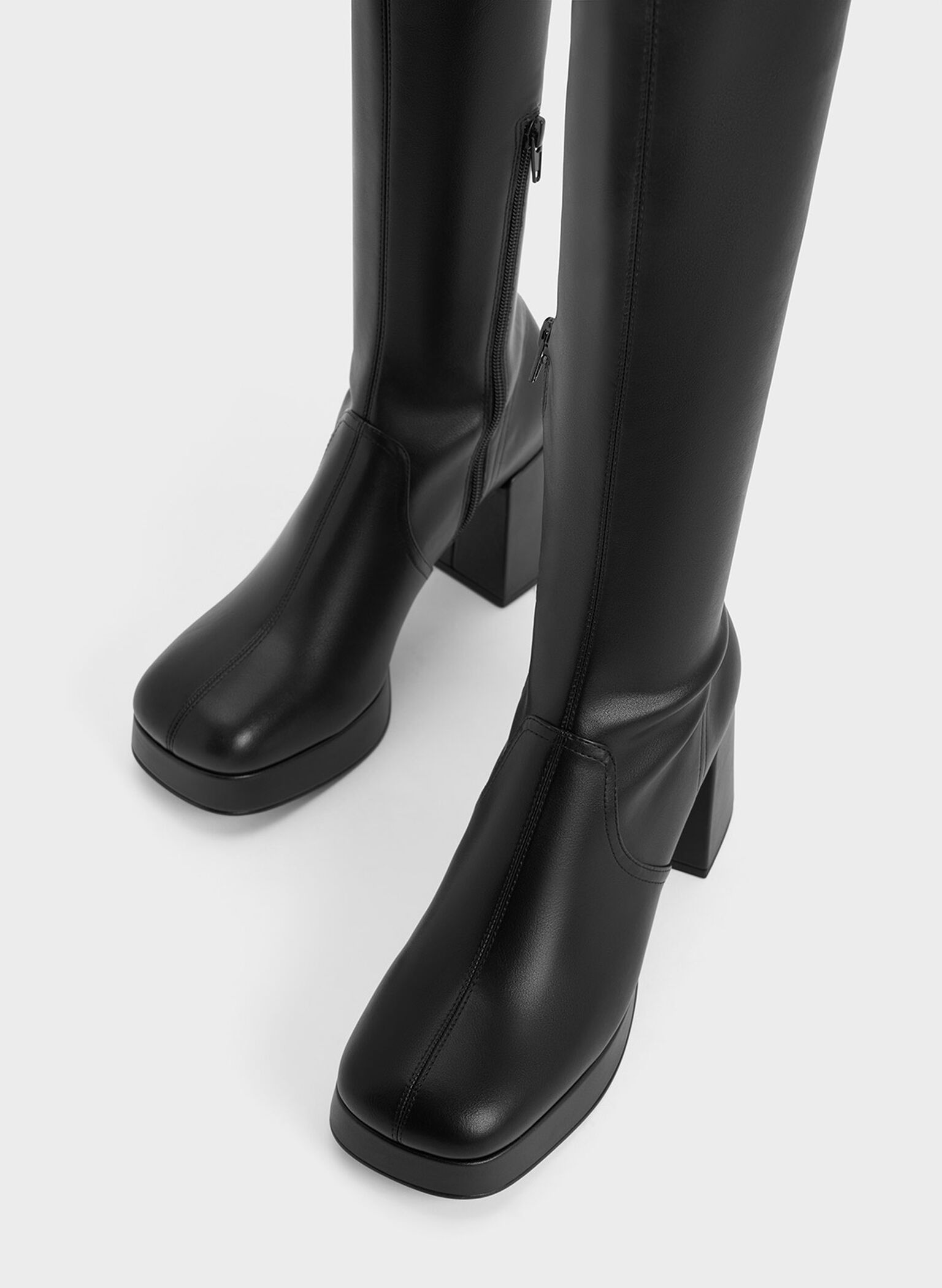Evie Platform Block-Heel Knee-High Boots, Black, hi-res
