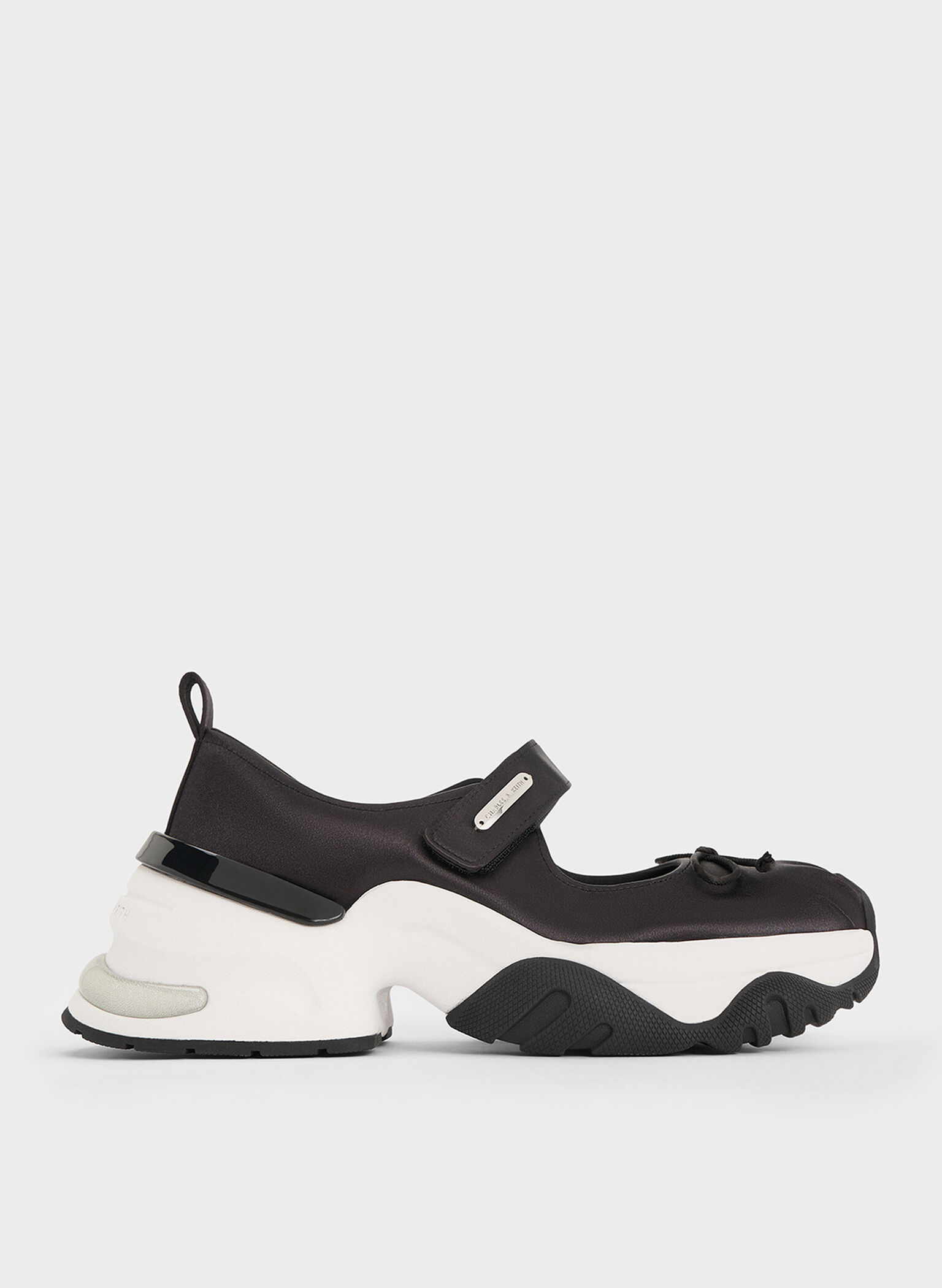 Satin Bow Two-Tone Mary Jane Sneakers, Black Textured, hi-res