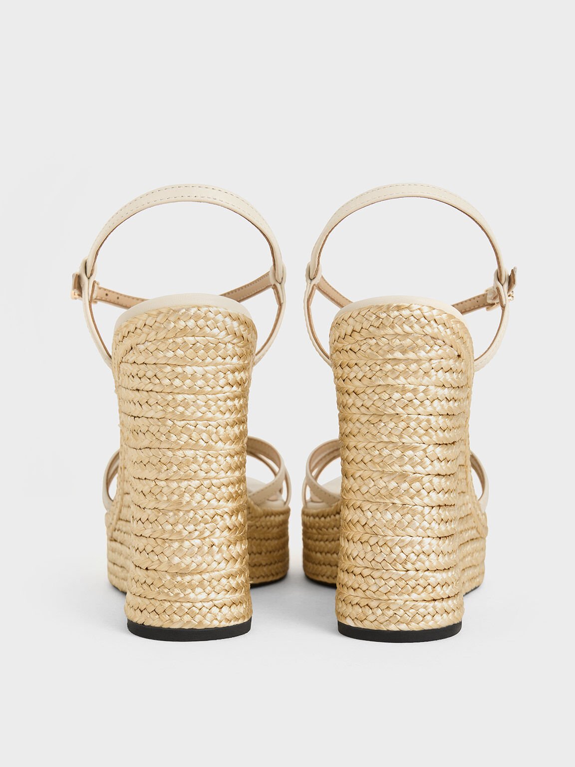 White Leather Strappy Espadrille Wedges CHARLES KEITH UK