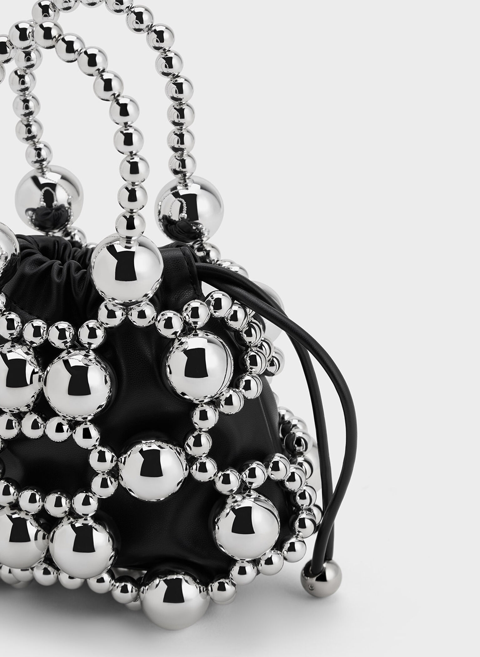 Beaded Top Handle Bag, Silver, hi-res