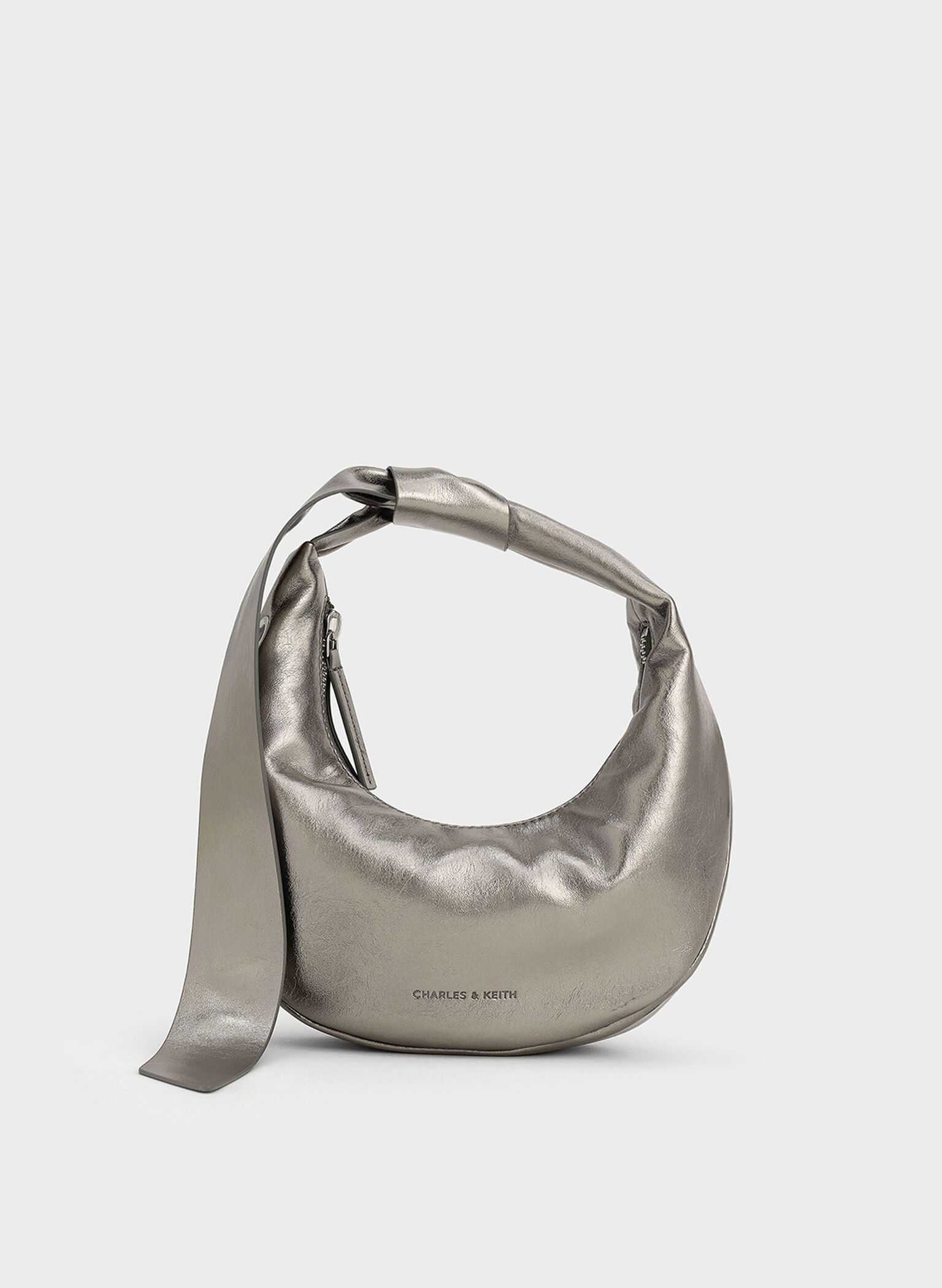 Micro Toni Knotted Crescent Hobo Bag, Pewter, hi-res