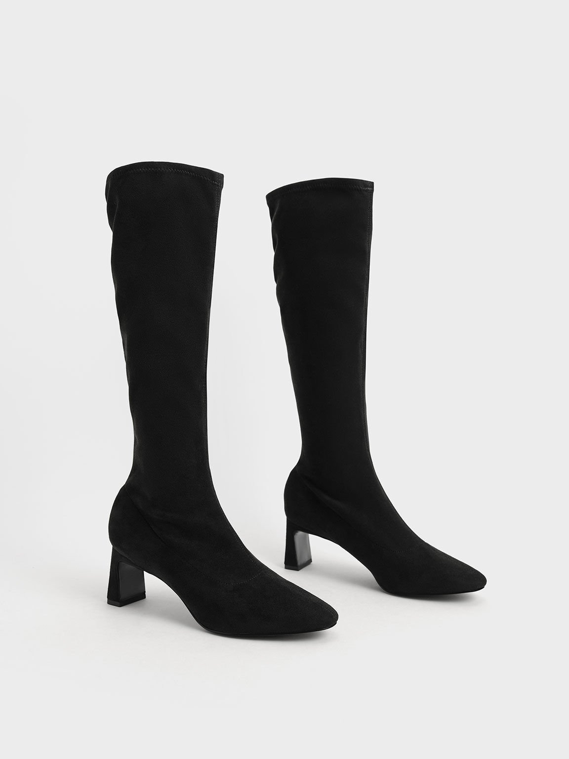 Textured Knee-High Blade Heel Boots, Black Textured, hi-res
