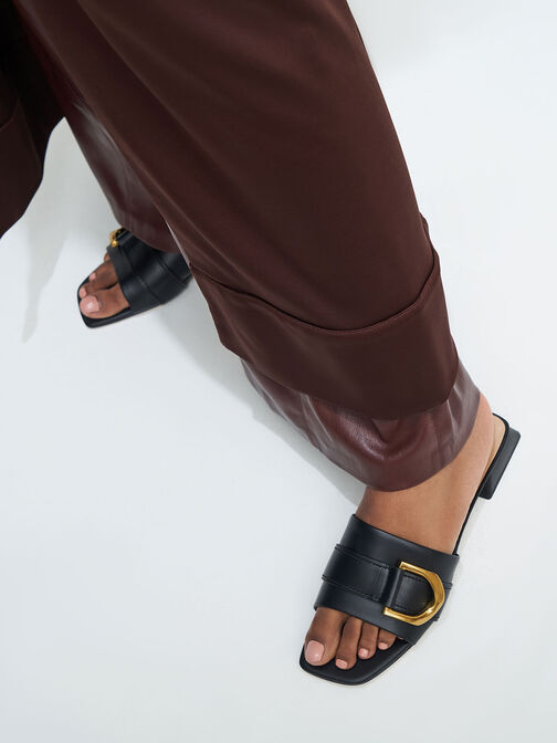 Gabine Buckled Leather Mules​, Black, hi-res