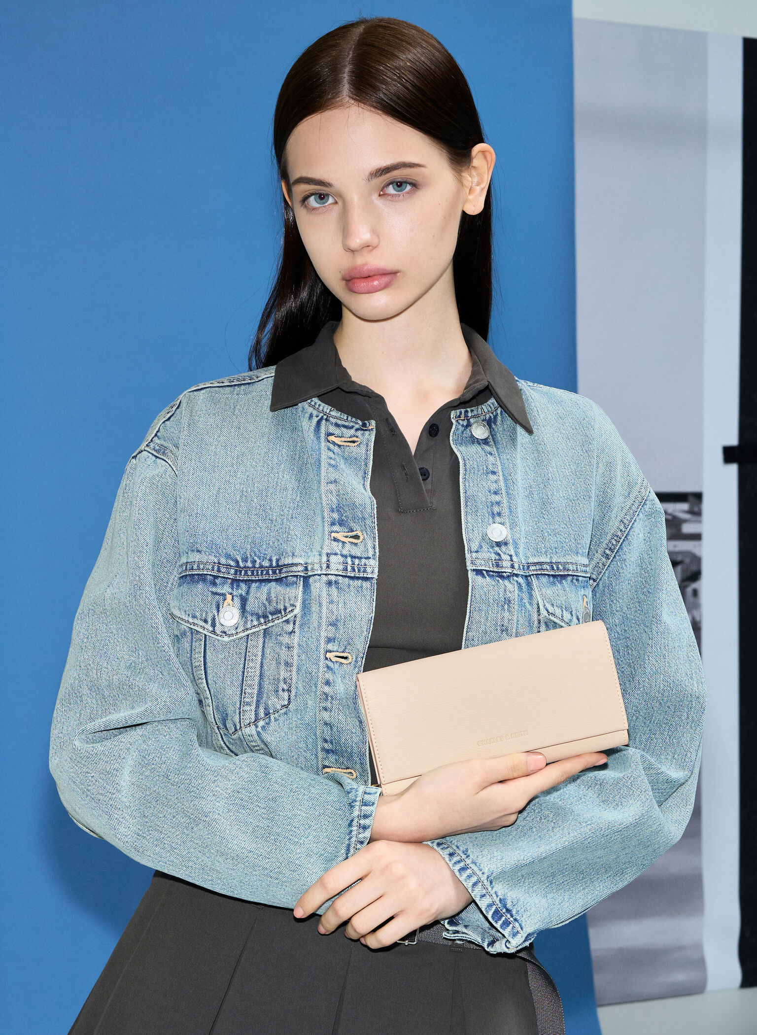Muriel Front Flap Long Wallet, Oat, hi-res