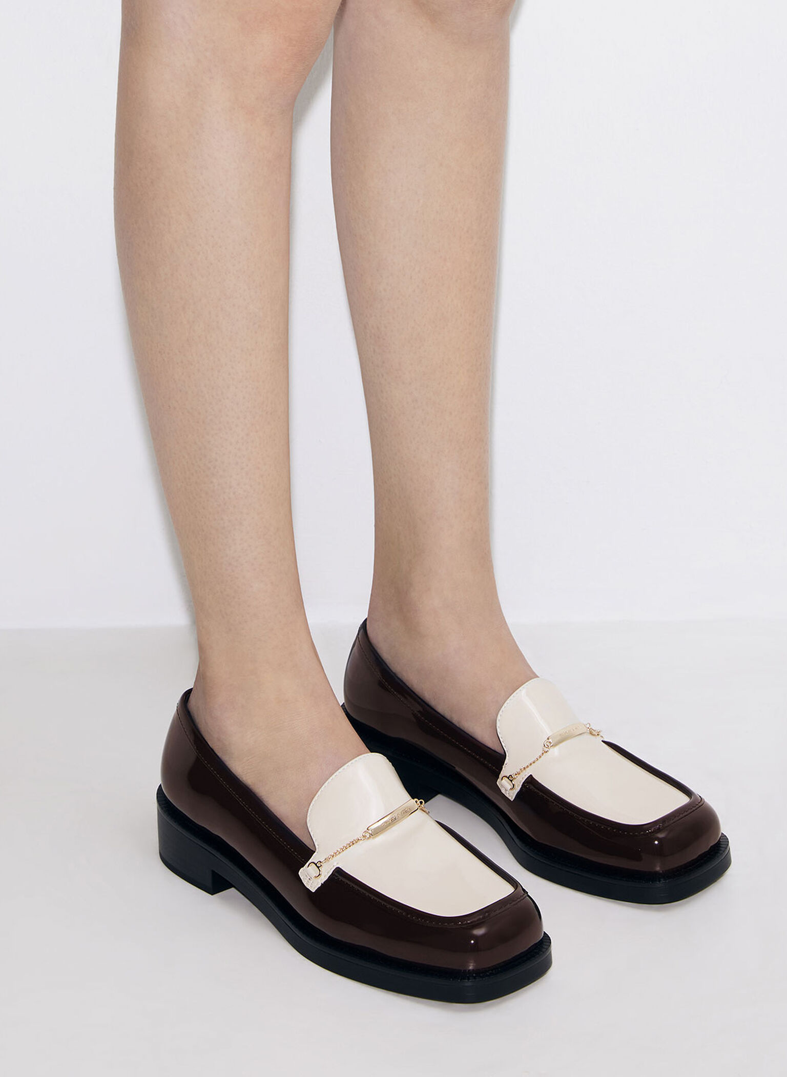 Lexie Two-Tone Metallic-Accent Loafers, Dark Brown, hi-res
