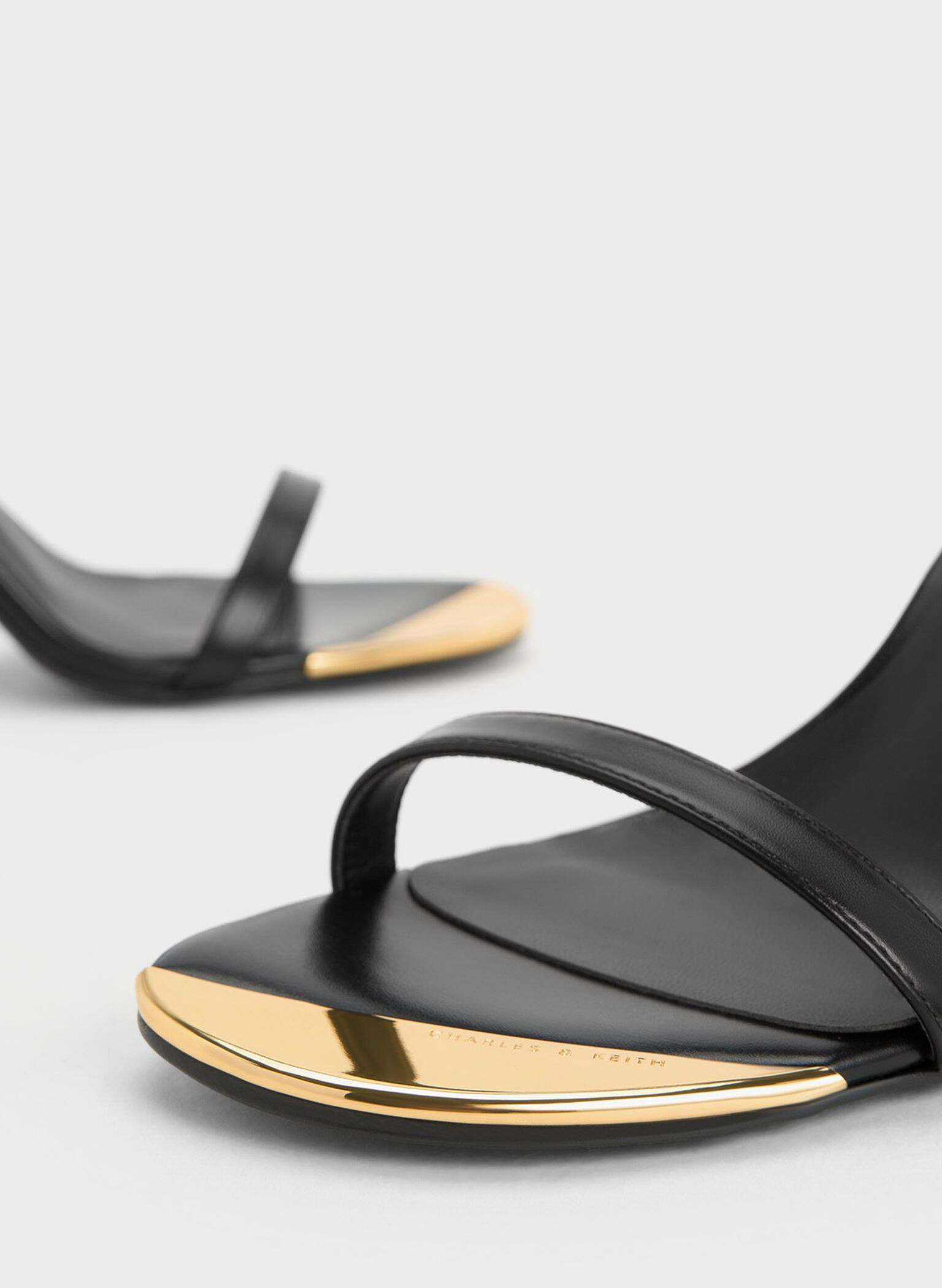Metallic Cap Ankle-Strap Heeled Sandals, Black, hi-res