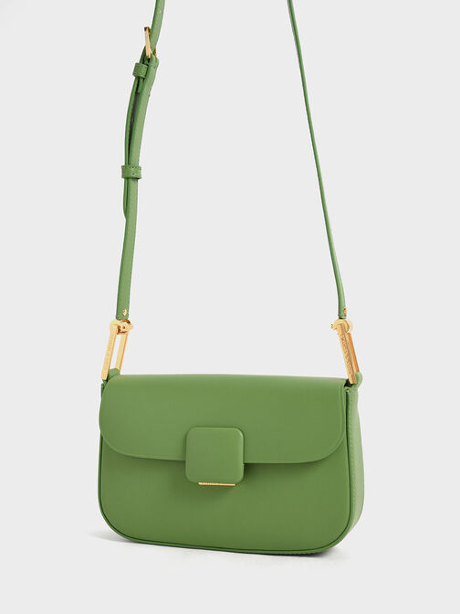 Koa Square Push-Lock Shoulder Bag, Green, hi-res