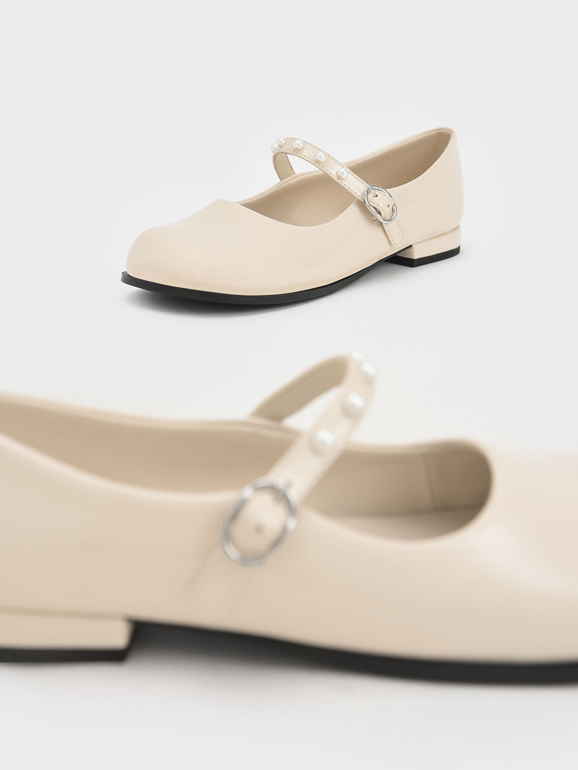 Girls' Patent Pearl-Embellished Mary Janes, Cream, hi-res