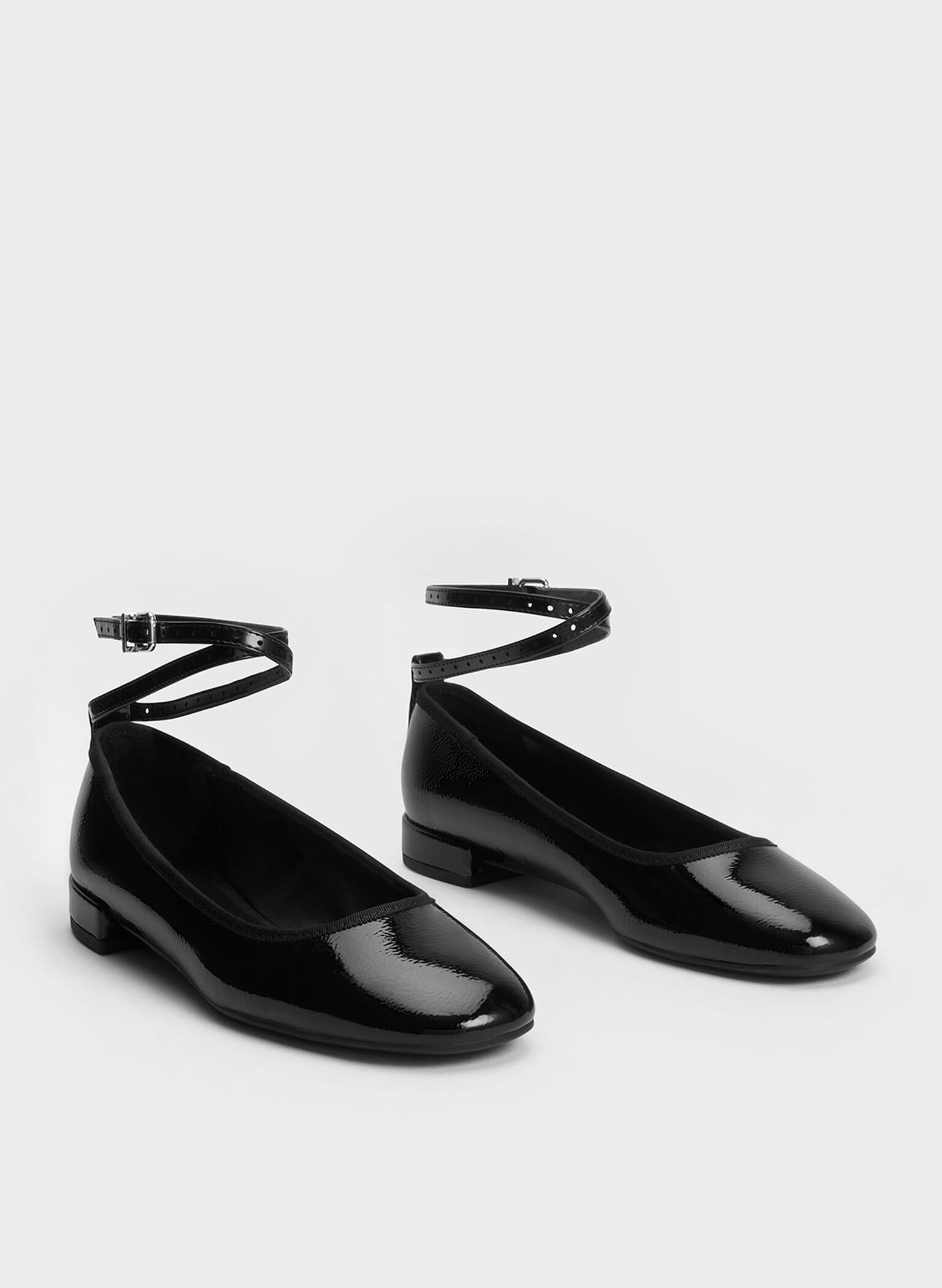 Patent Ankle-Strap Ballet Flats, Black Patent, hi-res