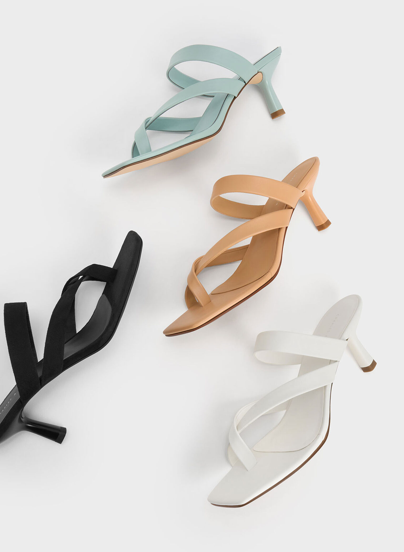 Asymmetric Toe Ring Heeled Sandals, White, hi-res