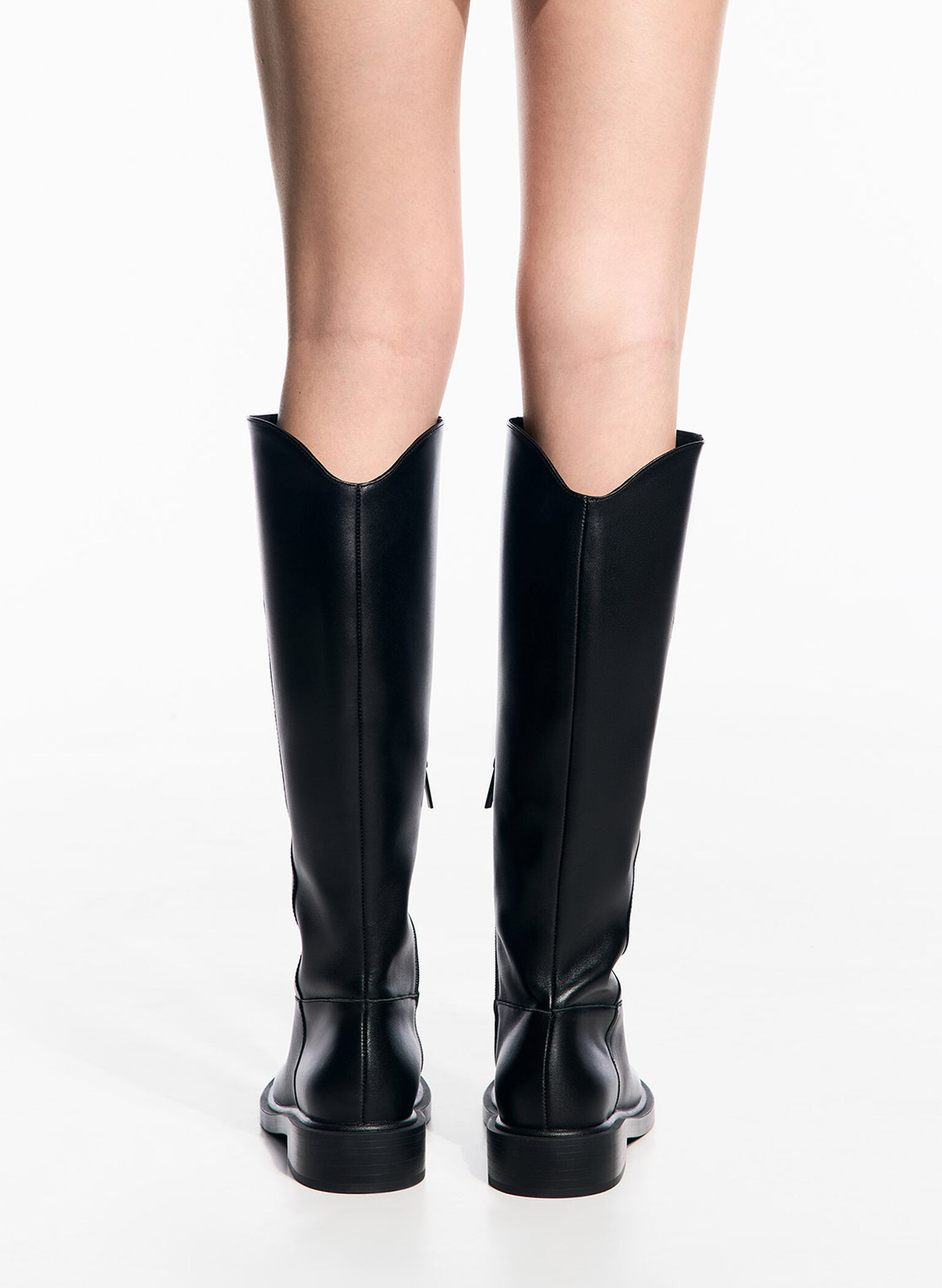 Gabine Leather Interlocking-Accent Knee-High Boots, Black, hi-res