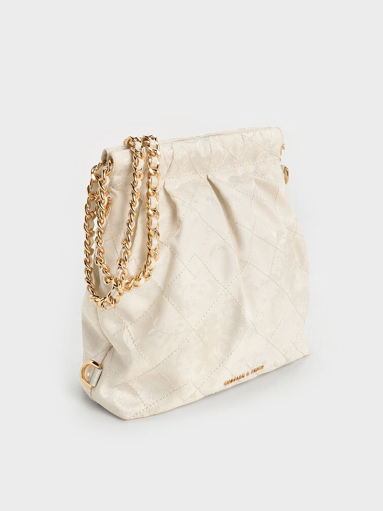 Duo Jacquard Chain-Handle Two-Way Backpack, Cream, hi-res