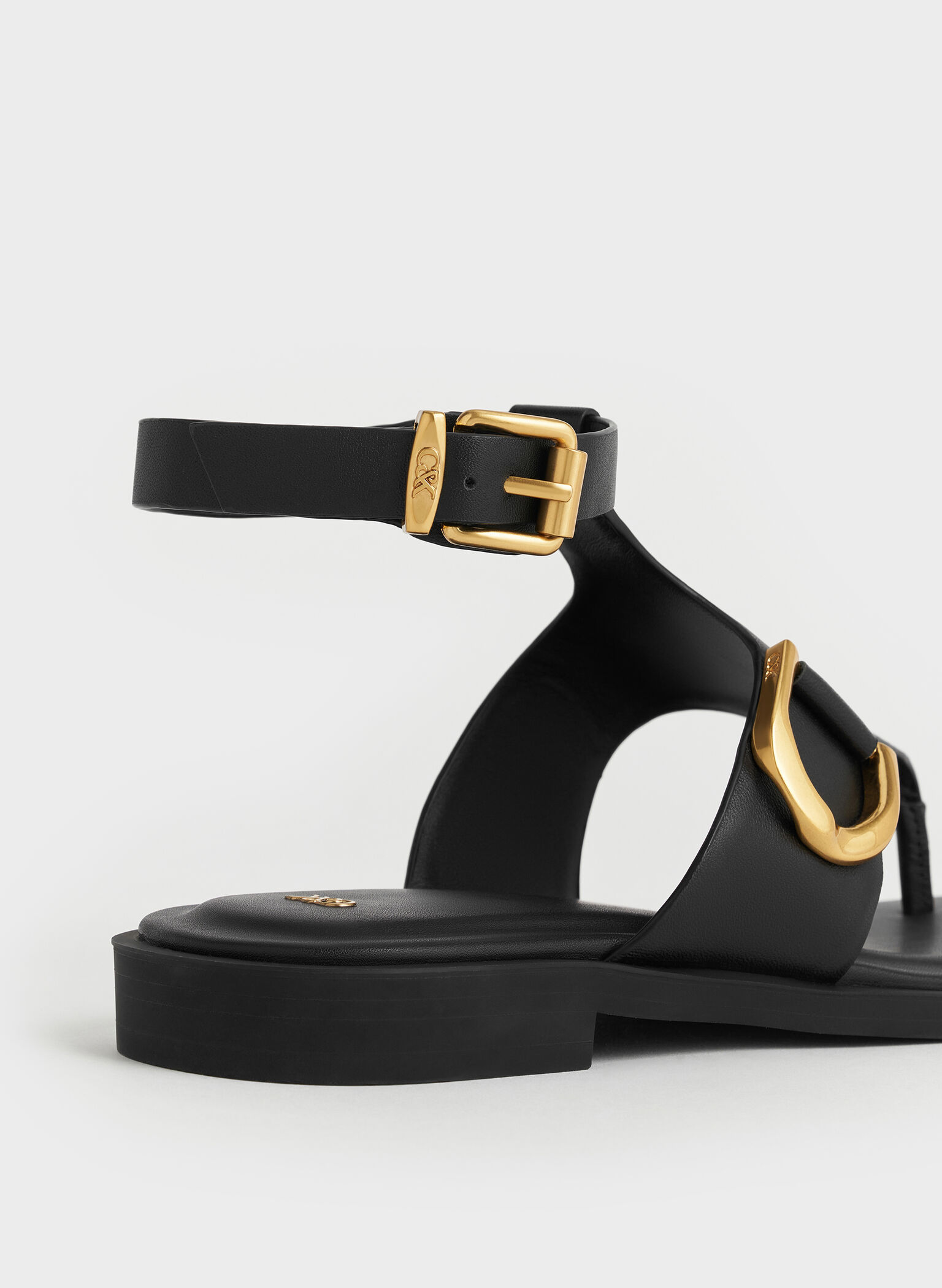 Gabine Leather Ankle-Strap Thong Sandals, Black, hi-res
