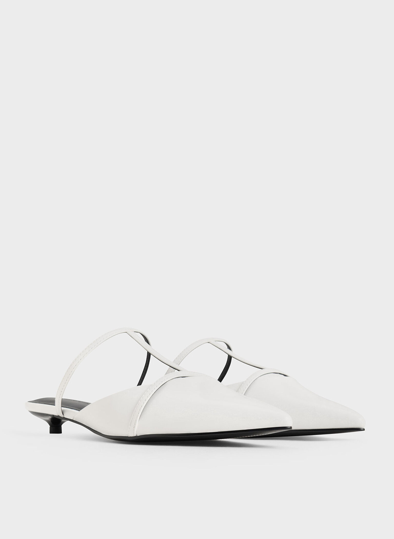 Clara T-Bar Pointed-Toe Mules, White, hi-res