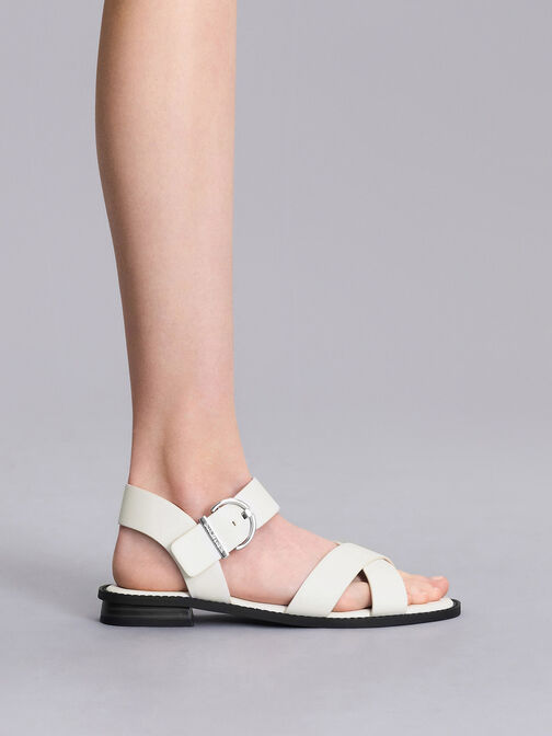Crossover Strap Sandals, White, hi-res