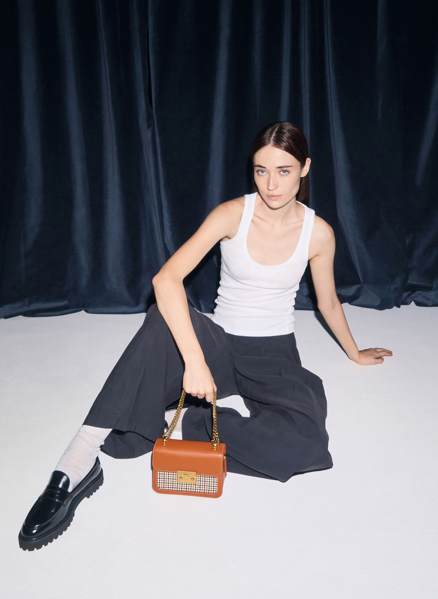 Alva Checkered Front Flap Bag, Cognac, hi-res