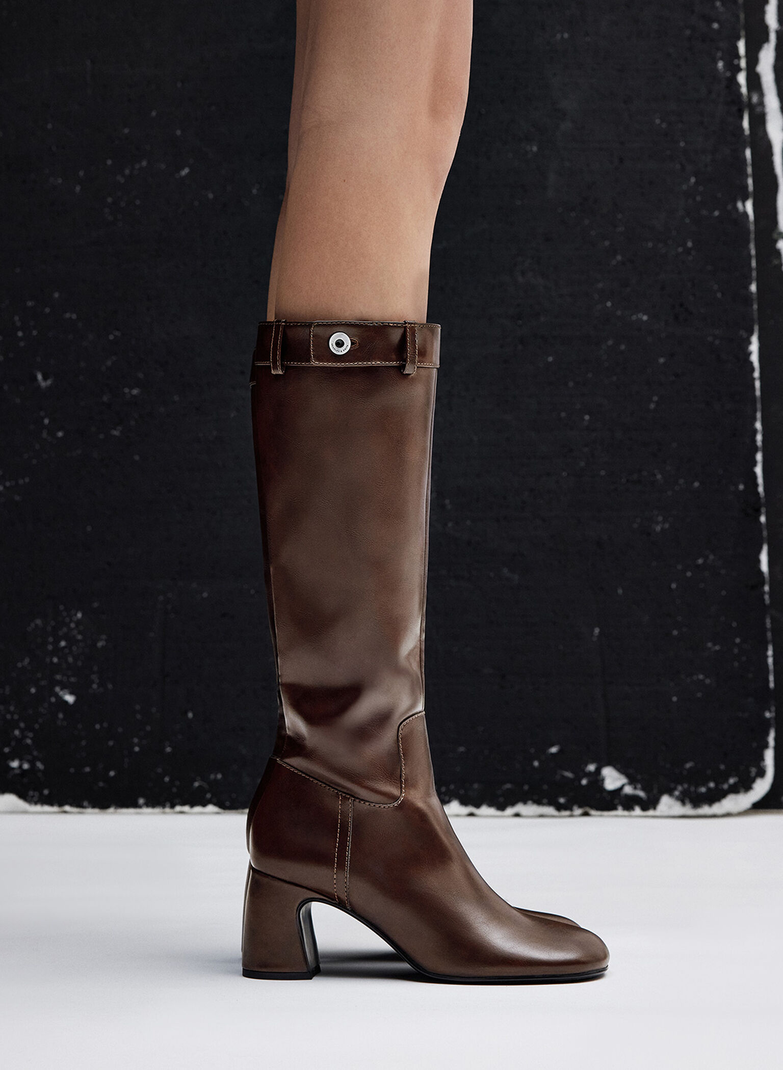 Block-Heel Knee-High Biker Boots, Dark Brown, hi-res