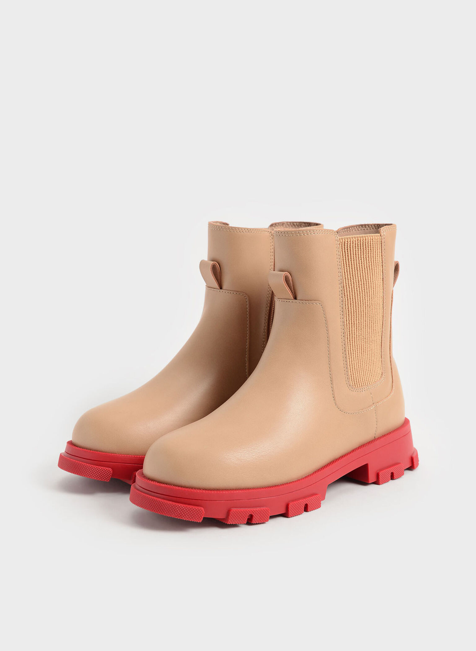 Girls' Chunky Coloured Sole Chelsea Boots, Nude, hi-res
