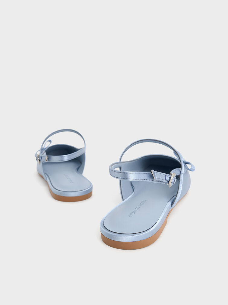 Satin Bow Slingback Mary Jane Flats, Light Blue, hi-res