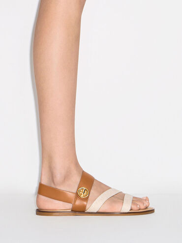 Yara Turn Lock Strappy Sandals, Caramel, hi-res