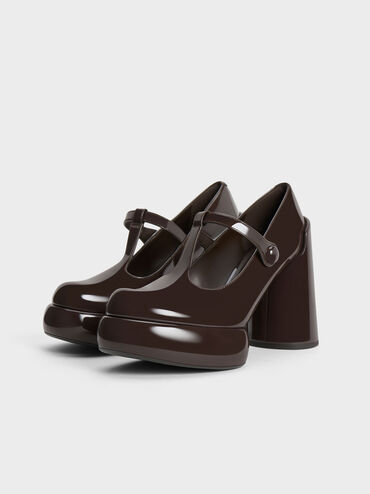 Darcy Patent T-Bar Platform Mary Janes, Dark Brown, hi-res