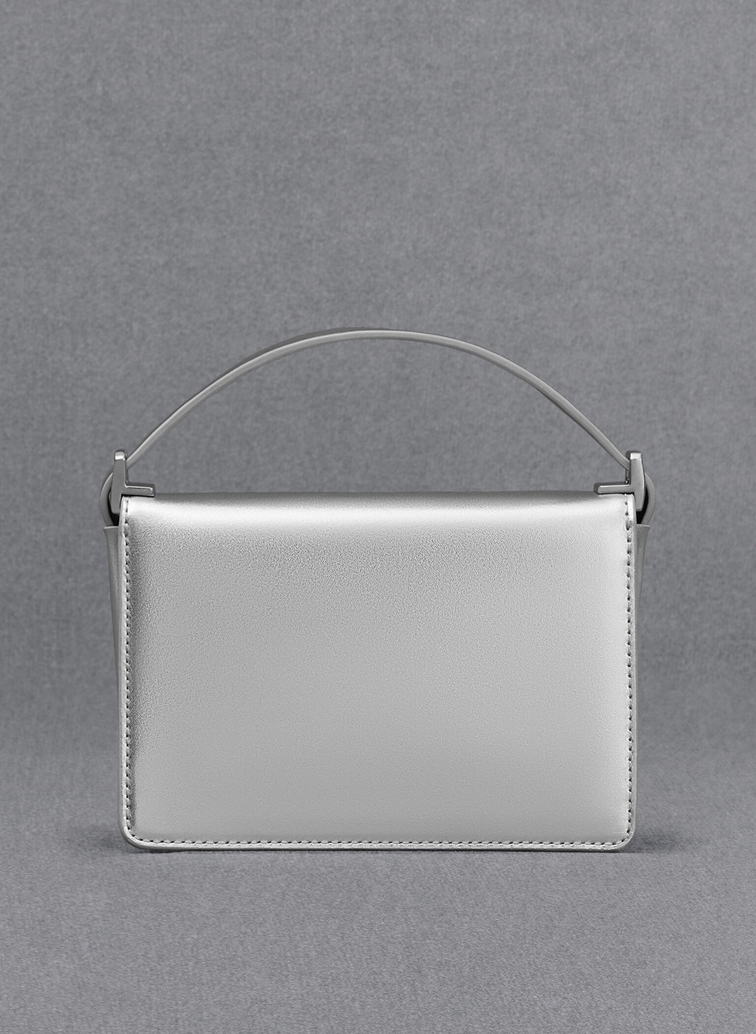 Leather Metallic Boxy Bag, Silver, hi-res