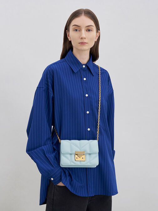 Eudora Chevron Boxy Bag, Blue, hi-res