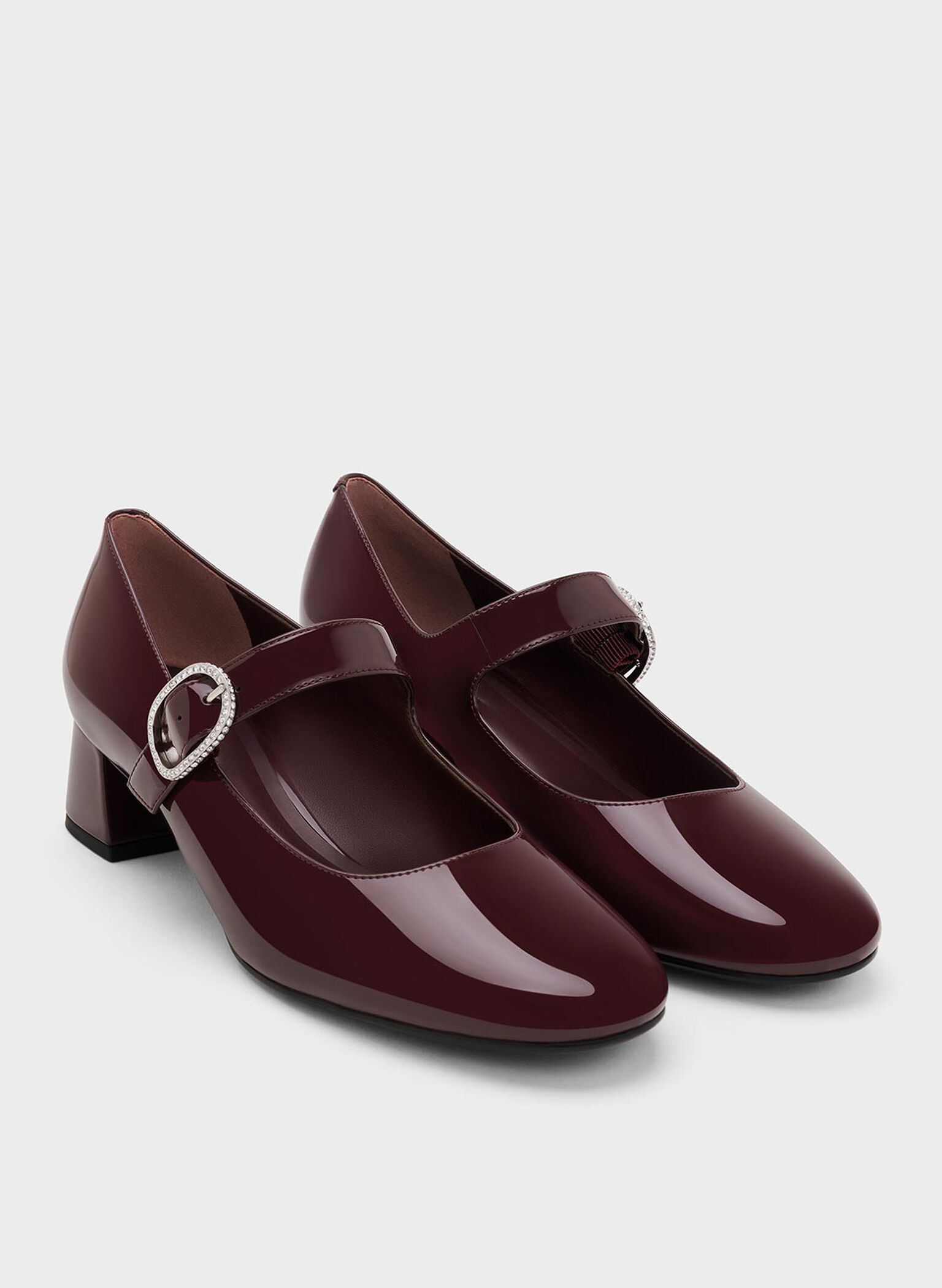 Jannie Patent Crystal-Buckle Mary Jane Pumps, Burgundy, hi-res