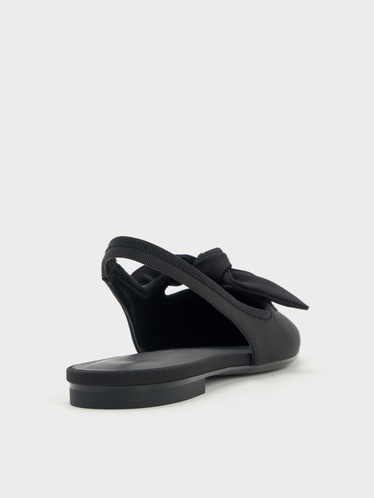 Knotted Bow Slingback Flats, Black Textured, hi-res