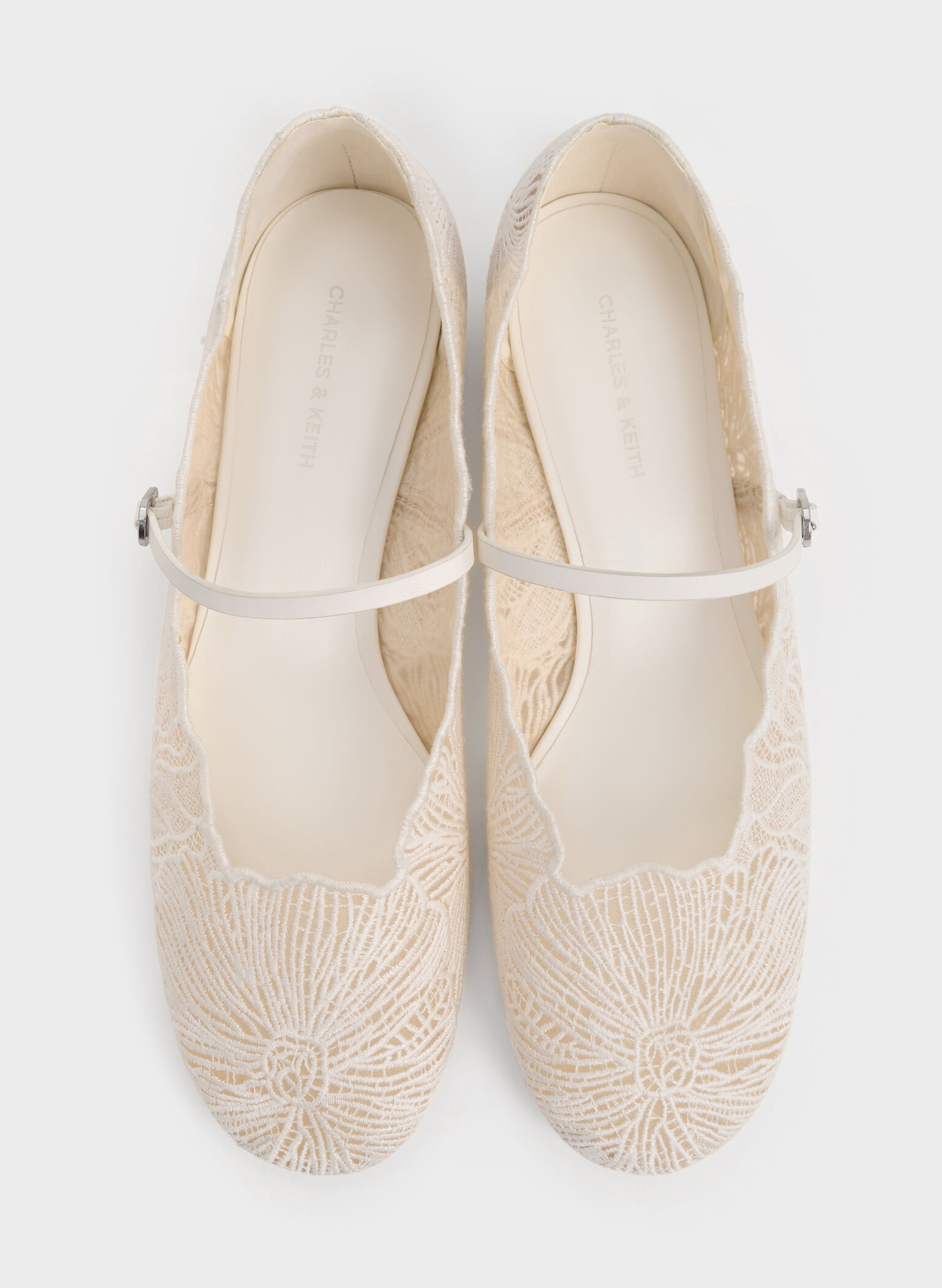 Crochet Floral Mary Jane Flats, White, hi-res