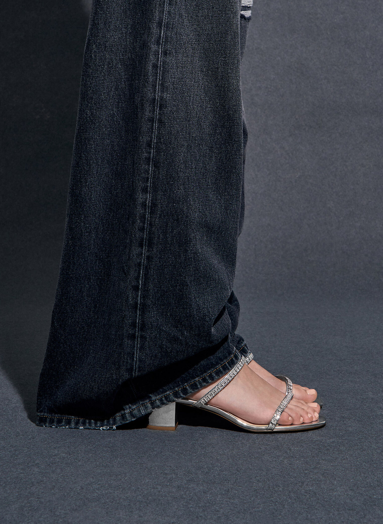 Ambrosia Metallic Gem-Embellished Mules, Silver, hi-res