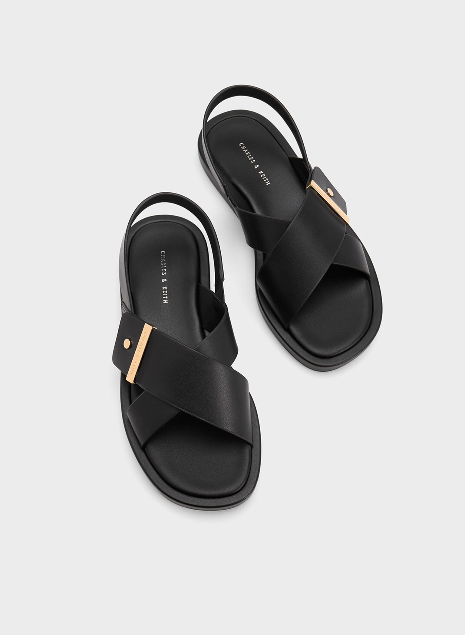 Crossover Back Strap Sandals, Black, hi-res