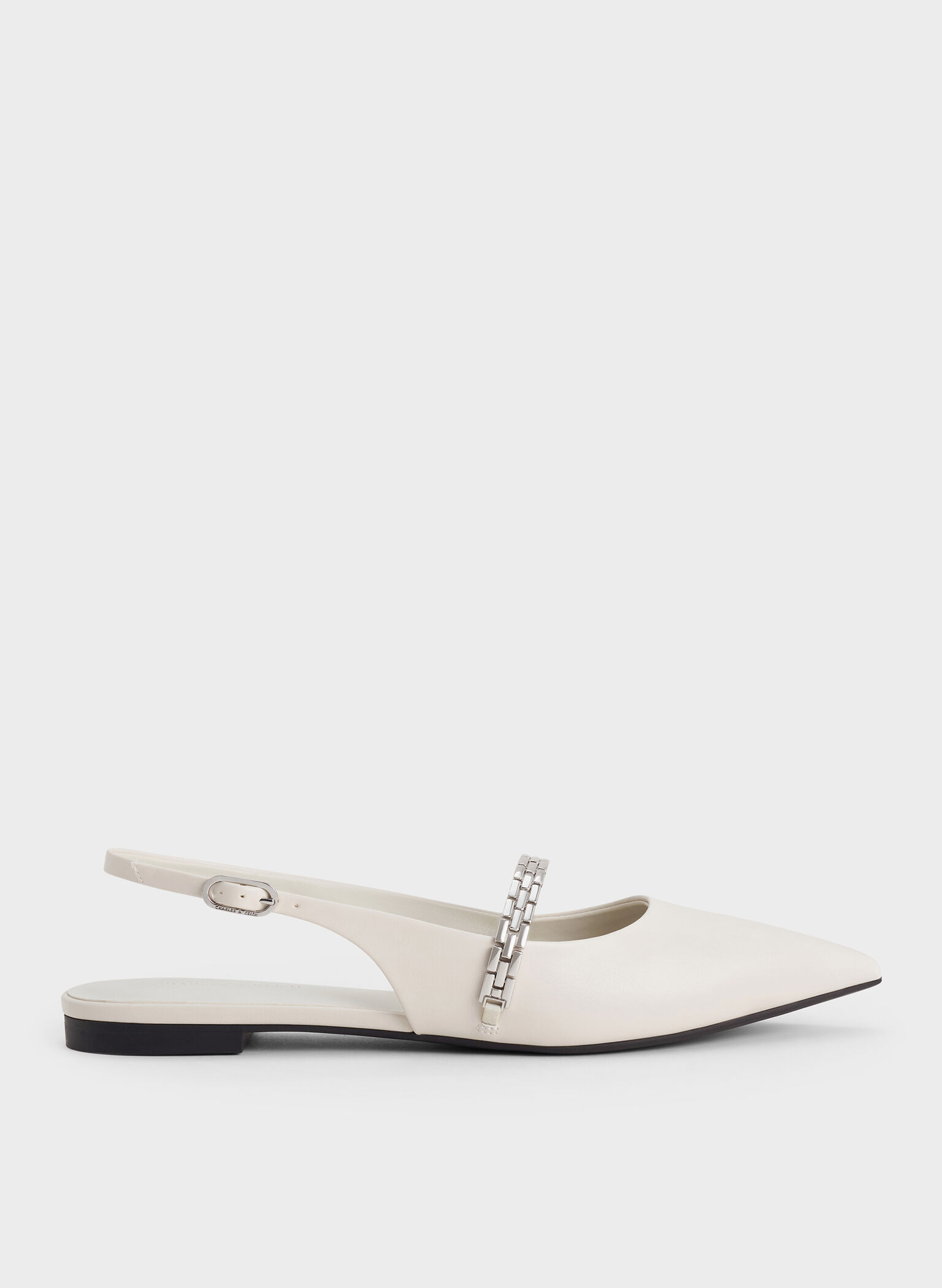 Chain-Strap Pointed-Toe Slingback Flats, Chalk, hi-res