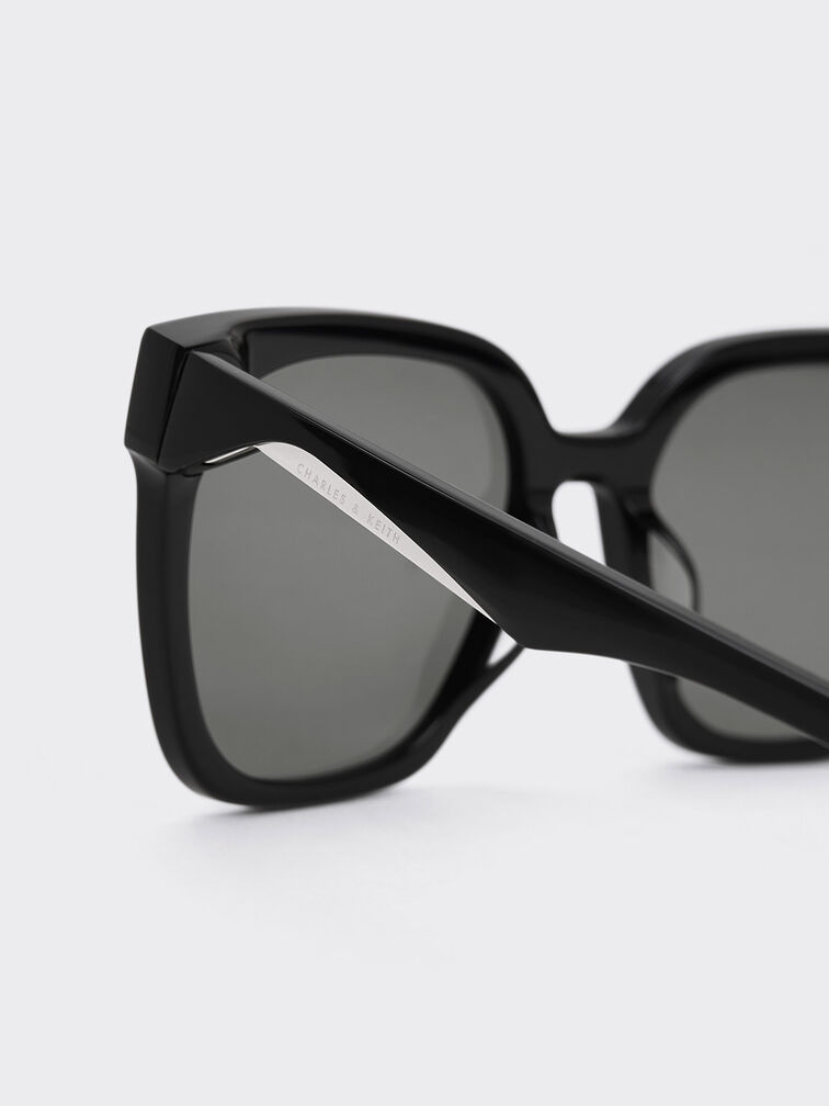 Square Thick-Frame Sunglasses, Black, hi-res