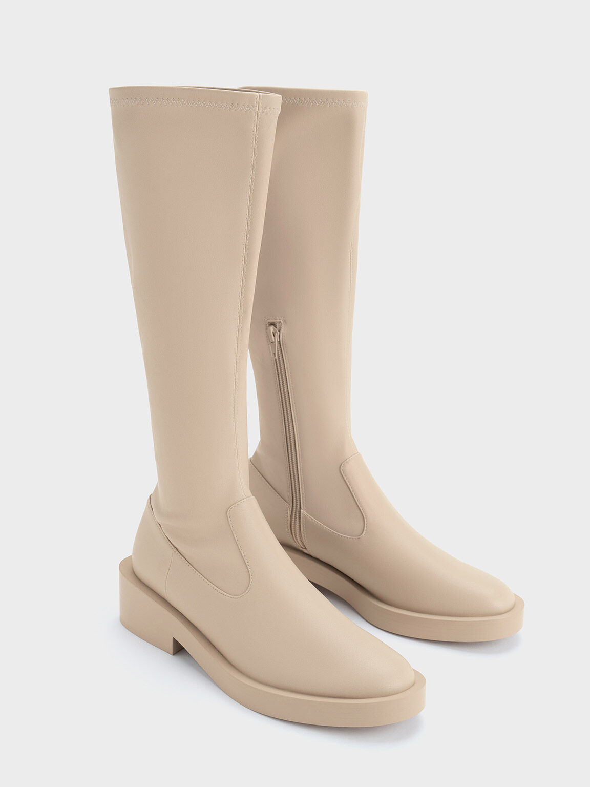 Beige knee high sales boots uk